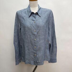 Casual Corner Women's Top X-Large Blue Linen Long Sleeve
